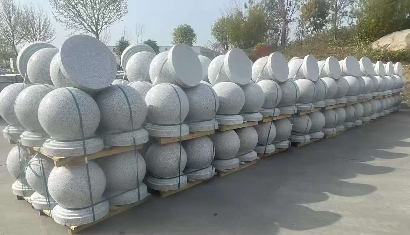 宁波 白麻花岗岩石材圆球，石球，挡车球，隔离球，景观石球，风水球等