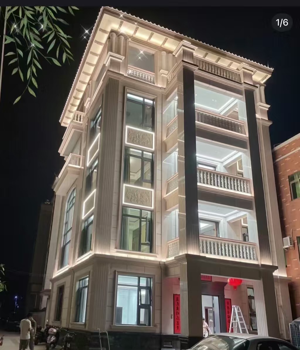 宁波 芝麻白花岗岩别墅外墙夜间效果