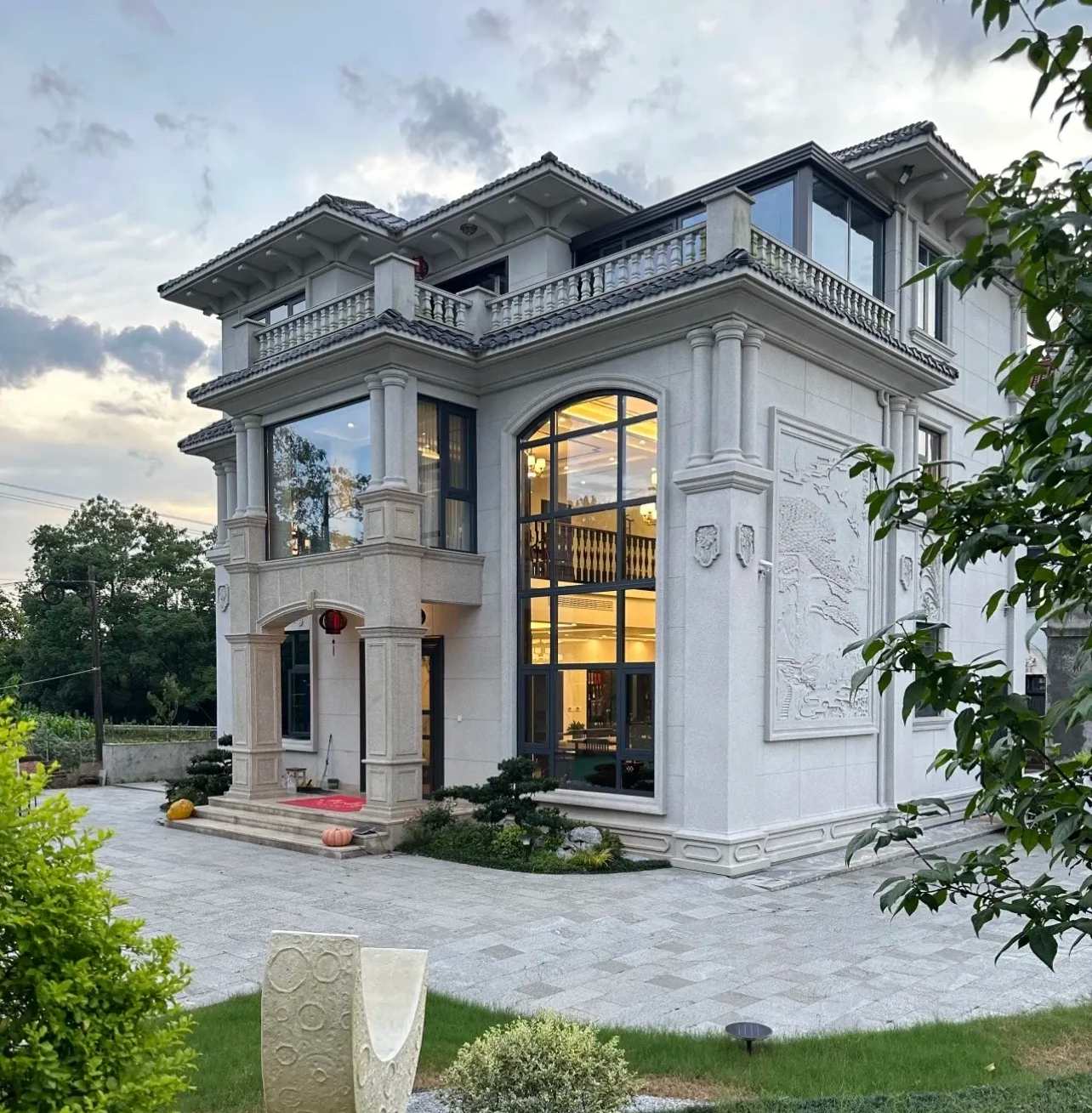 宁波 白麻花岗岩私人别墅干挂石材豪华定制