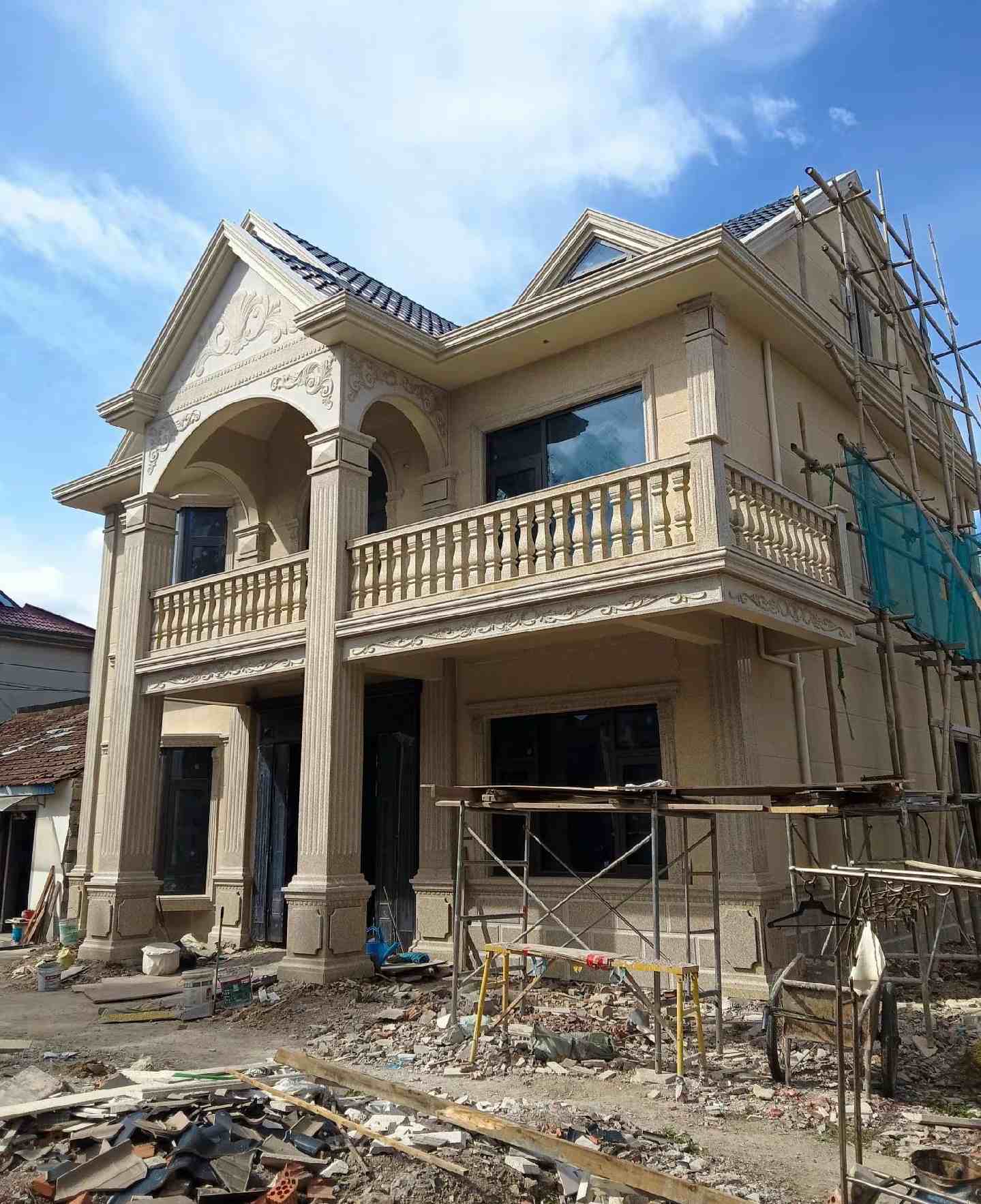 宁波 黄金麻花岗岩石材私人别墅雕花门楼柱阳台栏杆