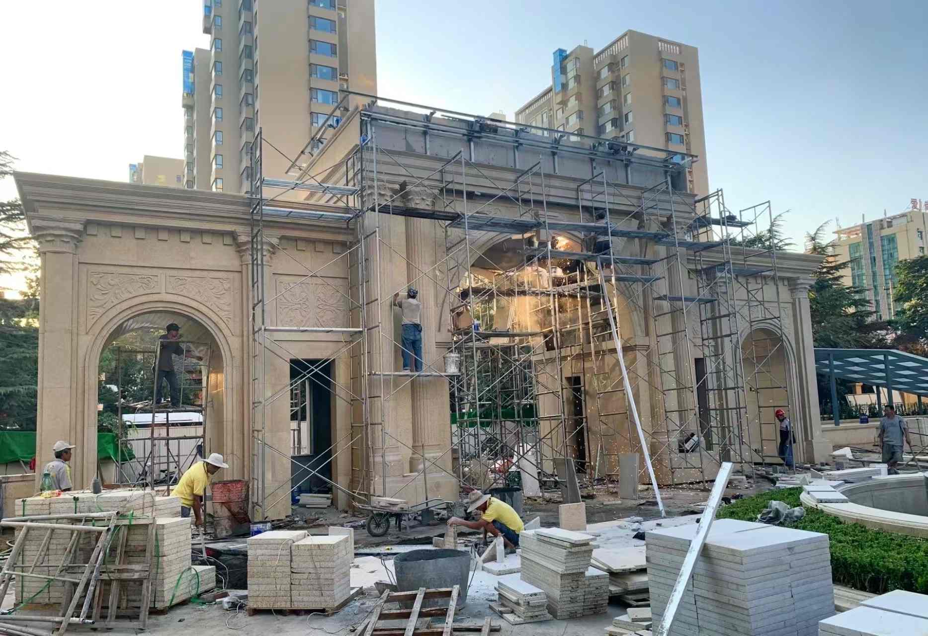 宁波 黄金麻荔枝面花岗岩小区门楼外墙干挂