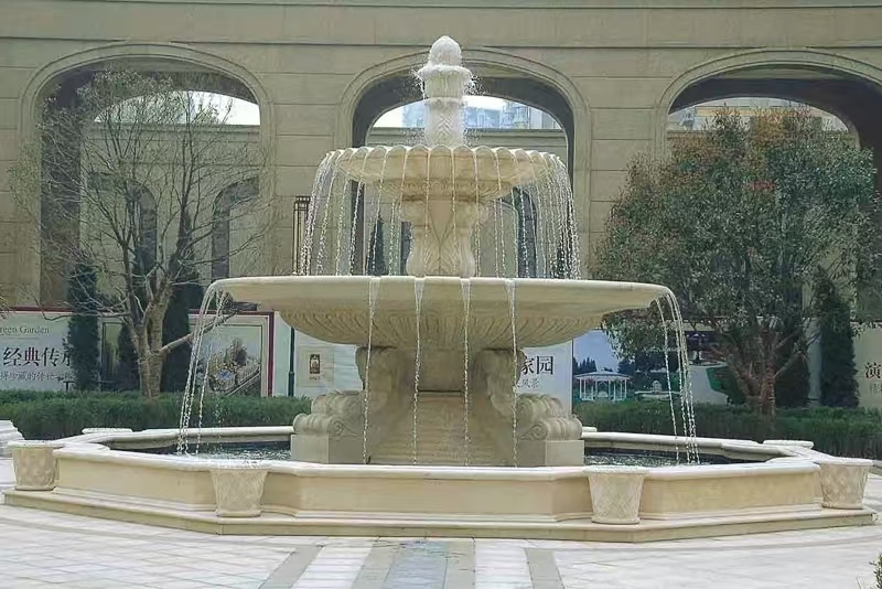 宁波 黄金麻花岗岩异型加工——户外庭院石雕流水喷泉